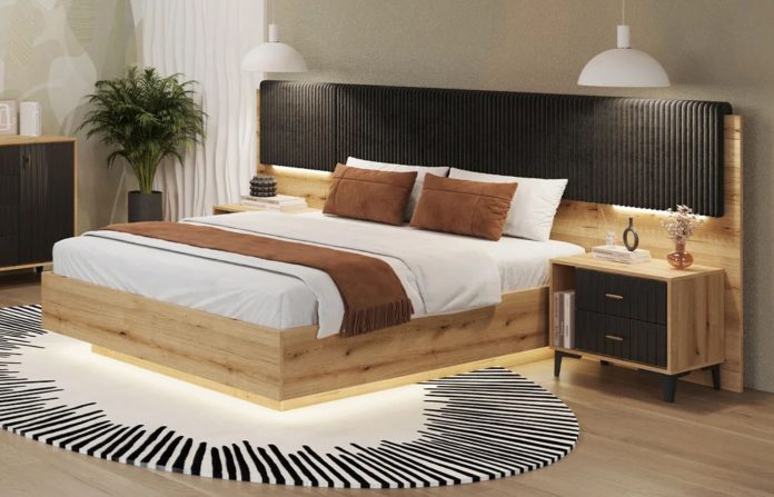 Dormitor elegance cu Pat Elegance cu tetiere matlasate negre